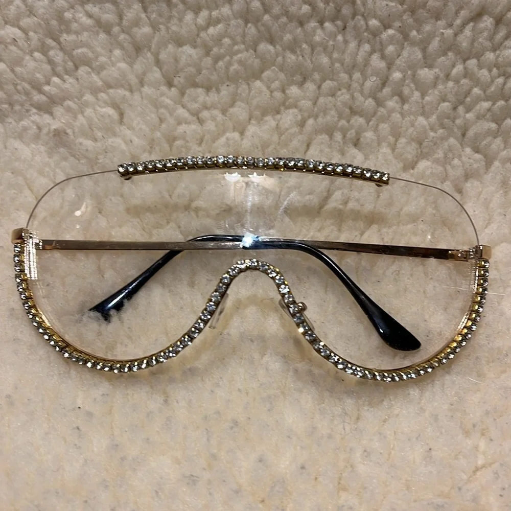 Crystal Embellished Gold and Black Sunglasses